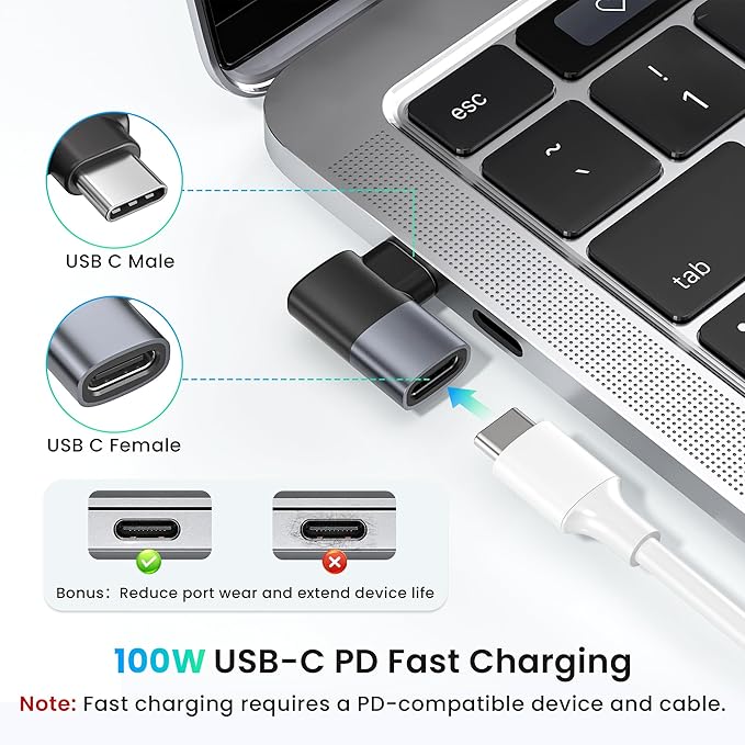 RUXELY USB C 90 Degree Adapter 3Pack,PD 100W 40Gbps Right Angle Extender,Type C Male to Female Connector,Thunderbolt 4 3 Extension Converter for iPhone 17e,MacBook Pro,Steam Deck,Switch,Laptop