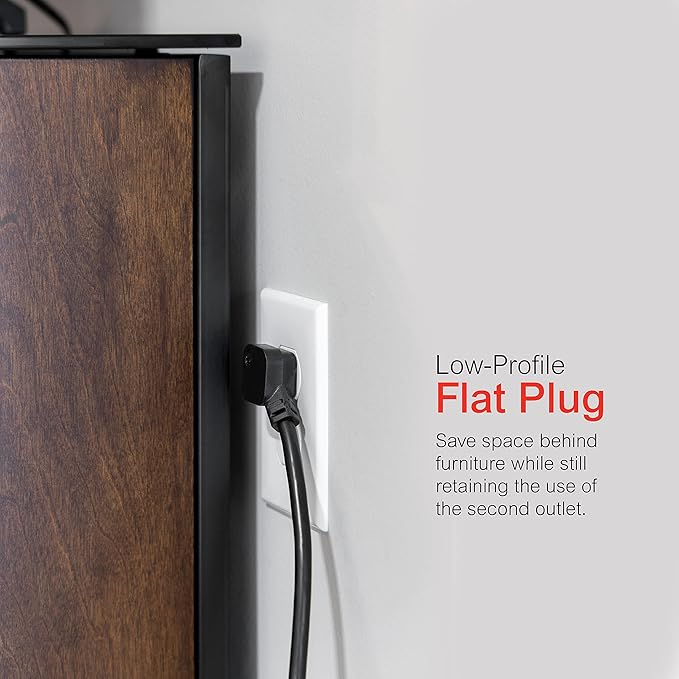 GE Pro 6 Outlet Surge Protector, 2 Ft Long Extension Cord, Power Strip, Flat Plug, Wall Mount, Black, 45170