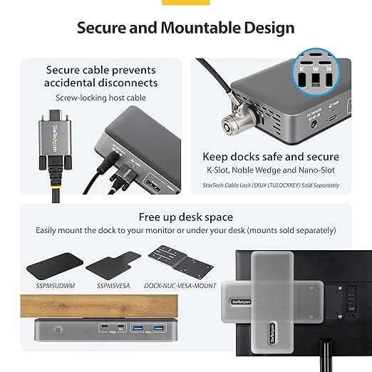 StarTech.com USB-C Docking Station Triple 4K 60Hz Displays, 100W Power Delivery, 6 USB Ports (10Gbps), Gigabit Ethernet, DisplayPort + HDMI, Driverless Windows Laptop Dock (199N-USBC-DOCK)