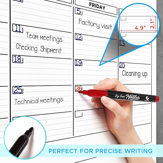 Large 36"x48" Quarterly White Board Calendar Dry Erase Calendar for Wall 3 Month Big Dry Erase Wall Calendar Monthly Dry Erase Board Planner Includes 6 Markers Eraser Push Pins & Mounting Tape