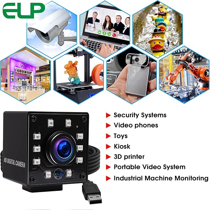 ELP 1080P Day Night Vision USB Camera IR Infrared Webcam for Computer, Laptop, Mac, Android - High Speed HD PC Camera with 3.6mm Lens, 100fps, 60fps, 30fps