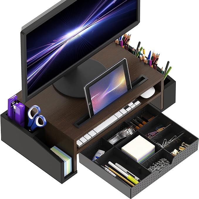 Simple Houseware Desk Monitor Stand Riser with Adjustable Organizer tray, Espresso