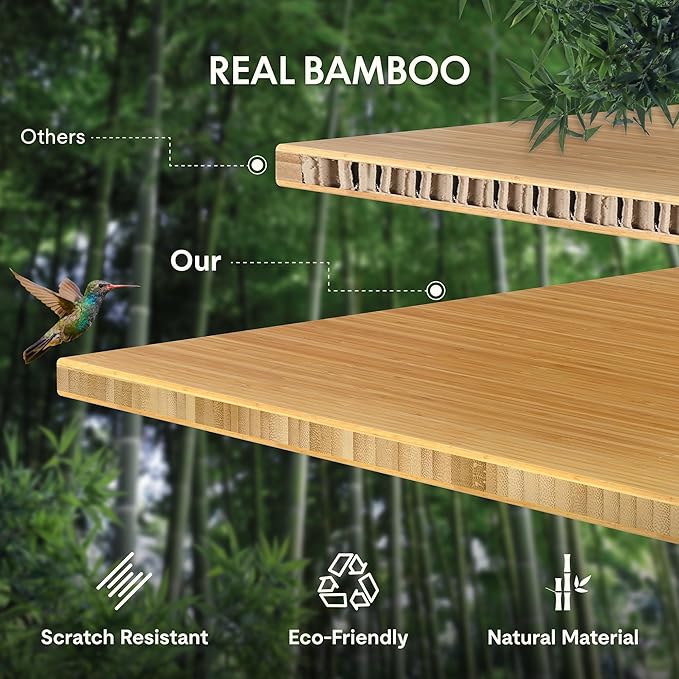FLEXISPOT EN2 Bamboo Standing Desk with Clamp Power Strip, 48 x 24'' Electric Stand Up Height Adjustable Desk with Cable Management (Black Frame + 48" Bamboo Top, 2 Packages)