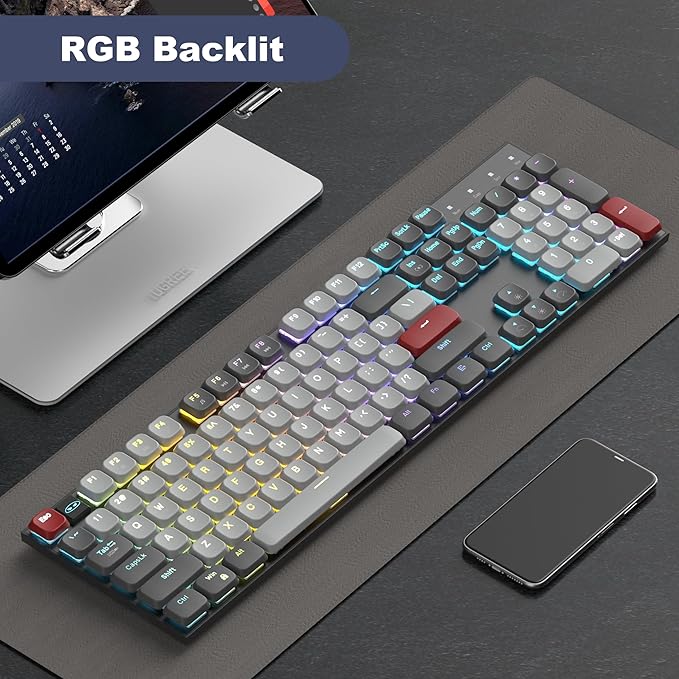MageGee Wireless Mechanical Keyboard Moon104 RGB Backlight Triple Mode 2.4GHz/BT/USB-C Wired Office Keyboard for Computer/Desktop/PC/Laptop/Surface/Smart TV and Windows 10/8/ 7