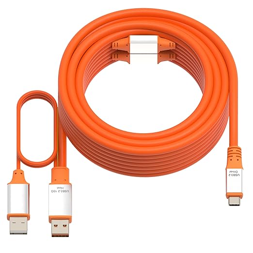 OkyLink 50ft (15M) USB 3.2 Gen 2 Type A to Type C Male to Male Cable - 10Gbps Long Range with External Power, Orange