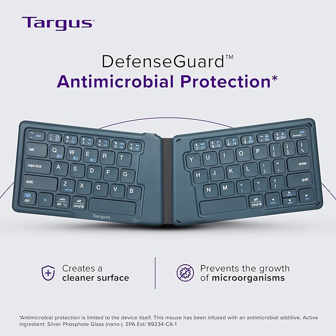 Targus Ergonomic Foldable Bluetooth Keyboard – Pocket-Sized, Split Ergonomic Design, Multi-Device Wireless Keyboard with DefenseGuard Protection - PKF00302US