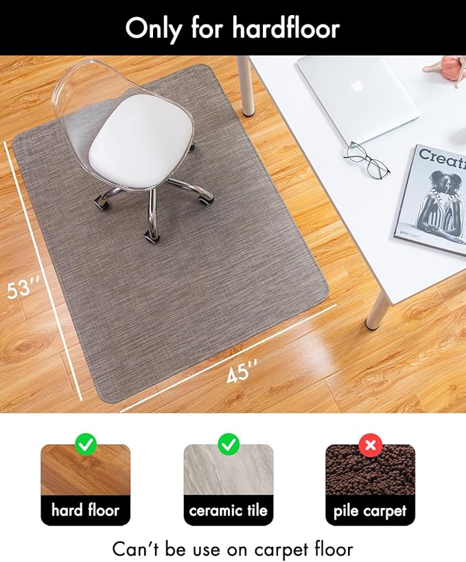 Office Chair Mat for Hardwood Floor Under Desk Computer Rolling Chair Mat for Wood/Tile Floor Non-Slip Heavy Duty Desk Rug PVC Plastic Hard Floor Protector 45"x 53" (Soapstone)