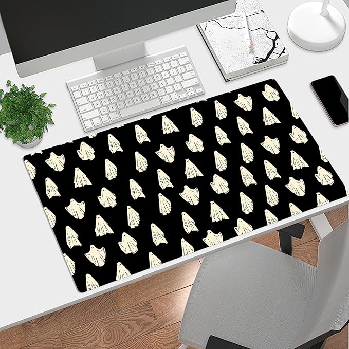 EOBTAIN Halloween Gaming Mouse Pad,Cute Ghost Large Desk Mat for Keyboard and Mouse,XXL Extended Computer Mat Non Slip Rubber Base,Waterproof Mousepad for Office,Desk Protector,31.5x15.7 Inch,Black