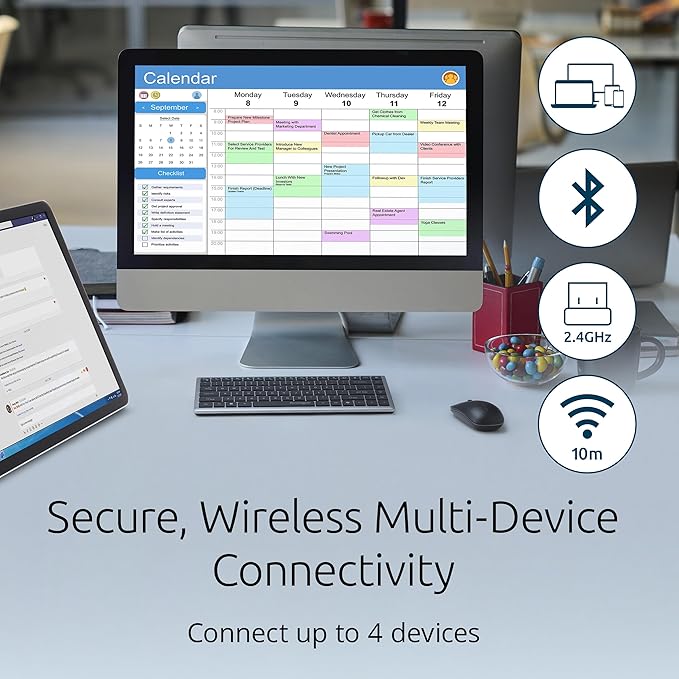 Kensington KB435 Wireless Compact Keyboard, Bluetooth & 2.4GHz Connection, Quiet Scissor-Switch Keys, Programmable, Copilot Hotkey, Compatible with Windows, Black (K75409NA)
