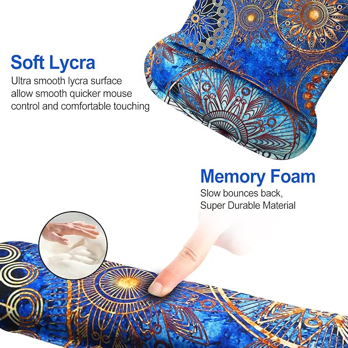 ToLuLu Keyboard Wrist Rest Mouse Pad Support, Gel Ergonomic Mouse Pads for Computer Laptop PC, Comfortable Durable Mousepad Keyboard Wrist Rests for Easy Typing Pain Relief, Blue Mandala
