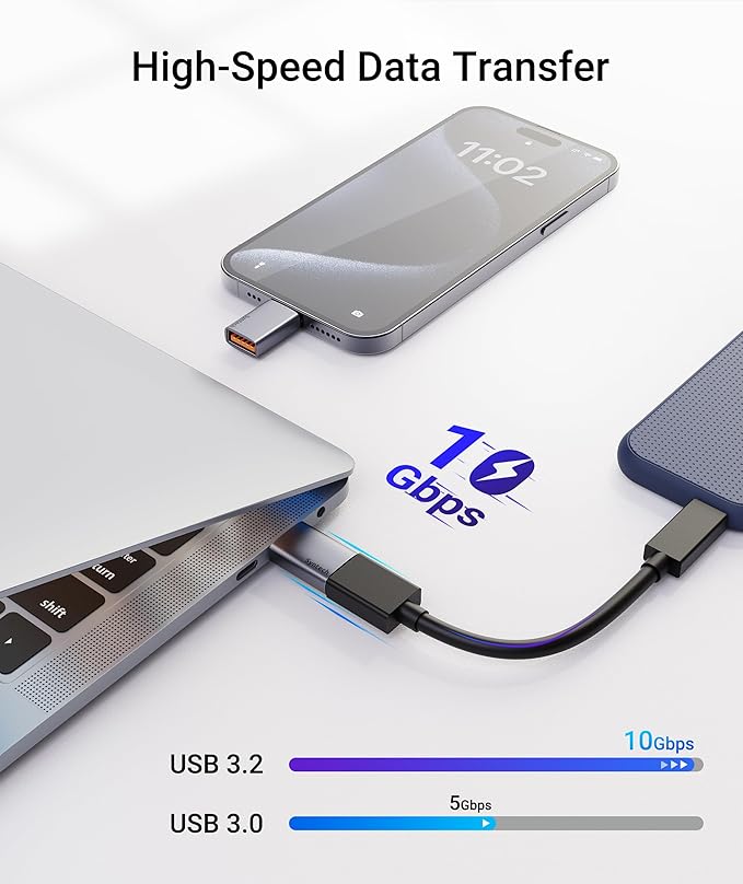 Syntech USB C to USB Adapter (2 Pack), 10Gbps USB3.2 Gen 2 Fit Side by Side, Type C Male to A 3.2 Female Adapter Compatible with iPhone 17e 17 Pro Max/iPad/iMac/MacBook Pro & Thunderbolt 4/3 Devices