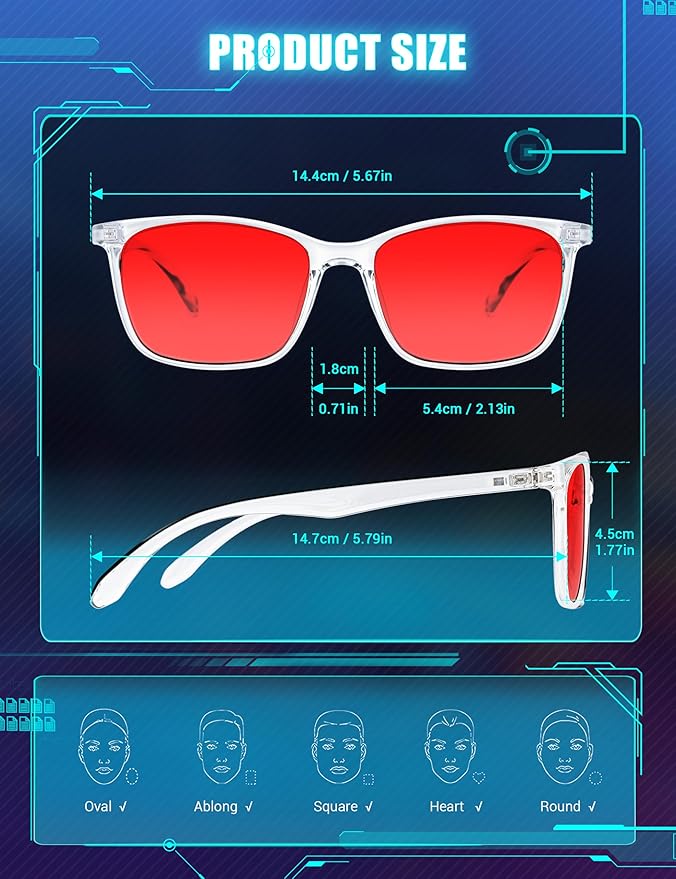 TIJN Sleep Glasses for 99.9% TR90 Blue Green Light Blocking Dual AR Coatings Red Lens for Computer Gaming Reduce Eyestrain, Clear