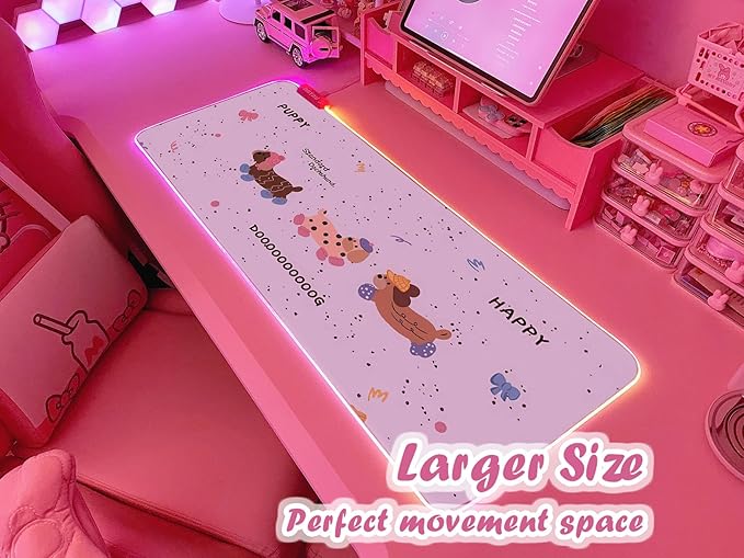 JMIYAV Pink RGB Gaming Mouse Pad 31.5x12 Inch PC XL Large Extended Glowing Led Light Up Desk Pad Non-Slip Rubber Base Computer Cute Mousepad Mat Desk Accessories Gaming Setup 33-1411