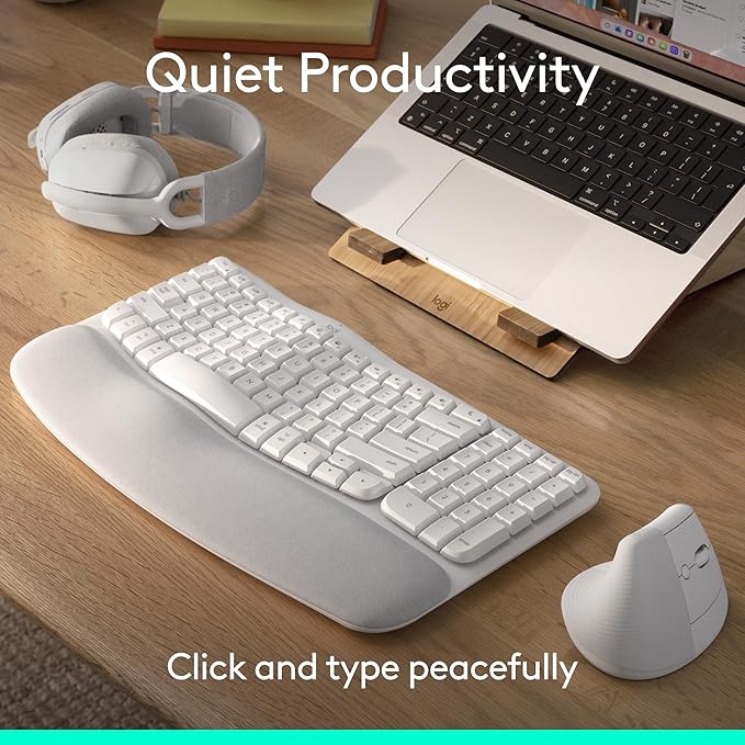 Logitech Wave Keys for Mac + Lift Vertical Mouse for Mac, Wireless Ergonomic Keyboard and Mouse Combo, Cushioned Palm Rest, Bluetooth, Optimized for macOS/iPadOS/MacBook/iMac/iPad - Off White
