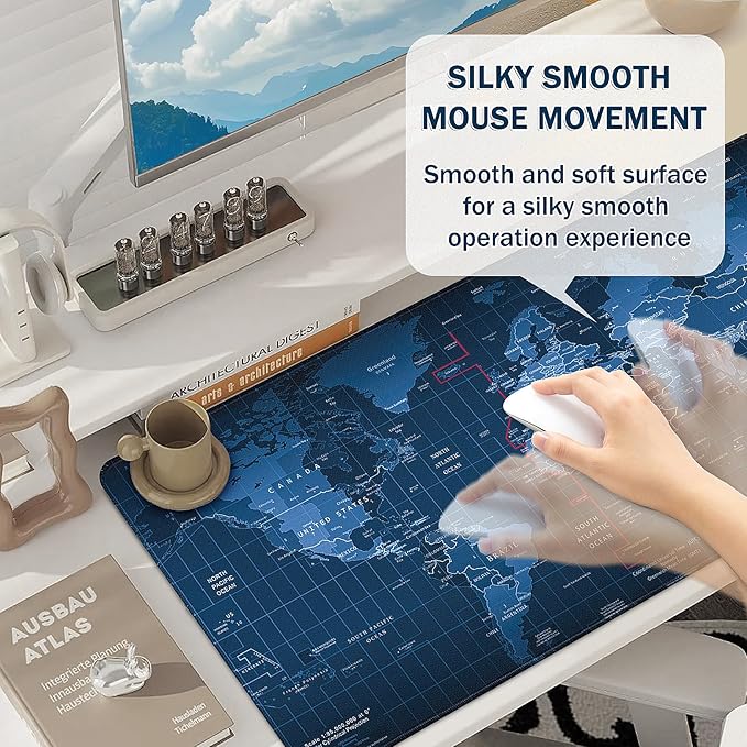 Mouse Pad Gaming - Desk Mat for Keyboard and Mouse - Black World Map Large Mouse Pads for Desk, Gaming Mousepad with Non-Slip Base, Desks Pad (35.4" X 15.7") for Game, Office and Home