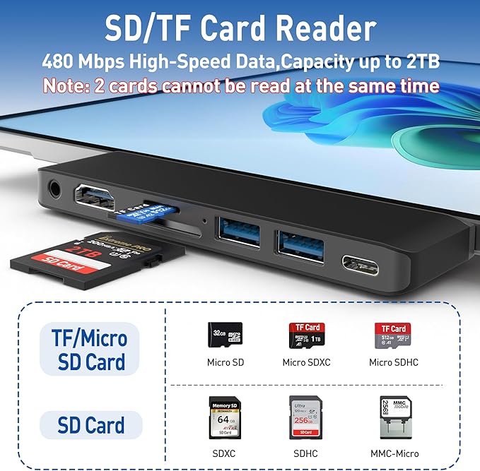 Surface Pro 12 Docking Station, Surface Pro 12 Accessories with 4K HDMI, Thunerbolt 4 Hub (4K@60Hz Display+ 40Gbps Data+ 100W Charging), 2 USB3.0, SD/TF, 3.5mm Audio for Surface Pro 12 inch 2025