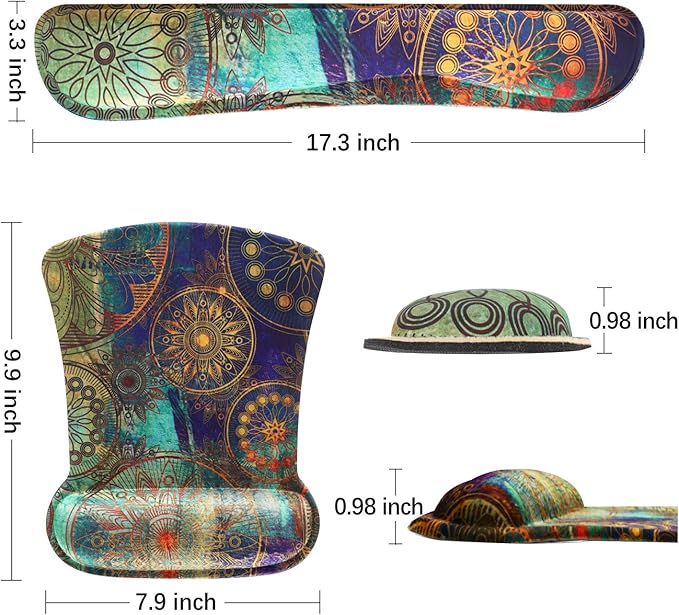 ToLuLu Keyboard Pad Wrist Rest Mouse Pad, Gel Ergonomic Mouse Pads Wrist Support for Computer Laptop Home Office, Mousepad Keyboard Wrist Support Memory Foam for Easy Typing Pain Relief, Mandala Arts