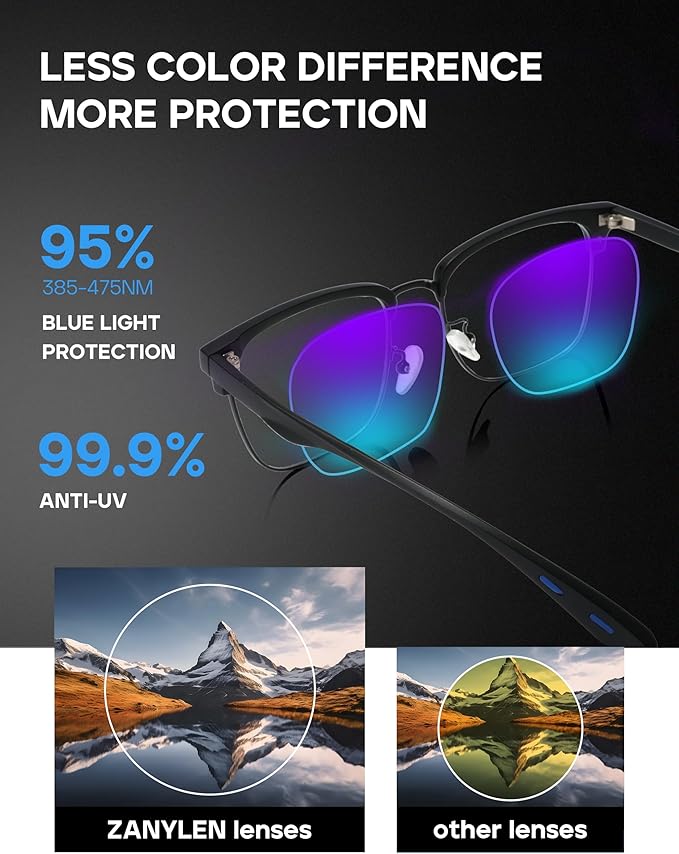 Blue Light Glasses Men Rectangle Large Browline Computer Gaming Glasses