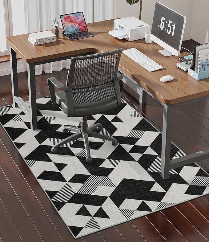 chakme Office Chair Mat for Hardwood Floor, 48"x36" Easy Glide Computer Desk Mat Protector for Rolling Chair Under Desk Rug Nonslip Backing, Machine Wash, (Geometry)