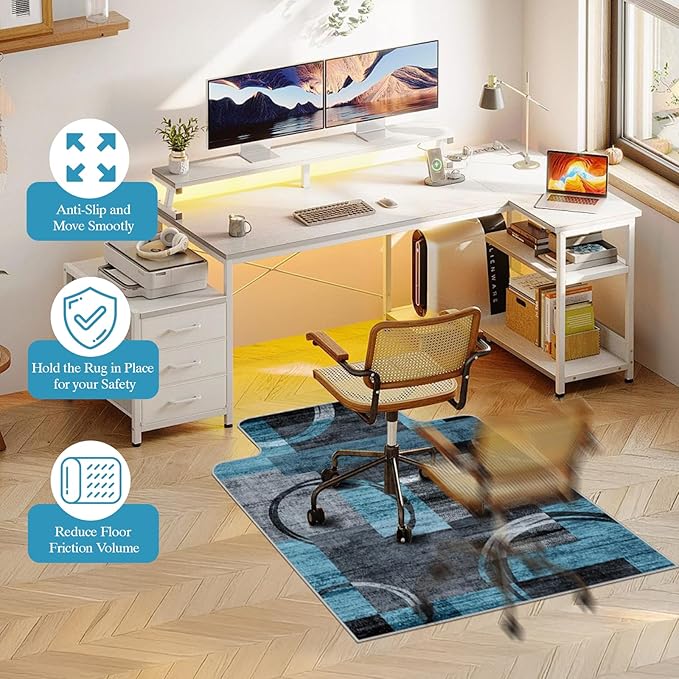 Office Chair Mat for Hardwood Floor & Tile Floor,36"X 48" Heavy Duty Desk Chair Mat for Hard Floors, Under Desk Rug for Rolling Computer Chair,Anti Slip,Low Pile Carpet Protector-Convex Geo Blue Gray