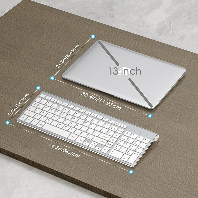 JOYACCESS J Wireless Keyboard, 2.4G Slim and Compact Wireless Keyboard with Numeric Keypad for Laptop, MacBook air, Apple, Computer, PC-Sliver&White