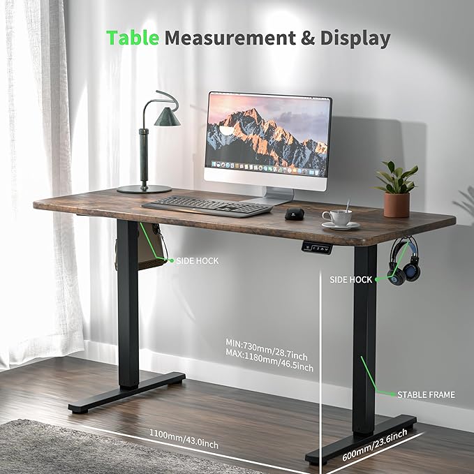 ERGOMAKER 43" Electric Standing Desk, Adjustable Height, Sit Stand Up Desk for Home Office & Computer Workstations, Memory Controller, Rustic Brown