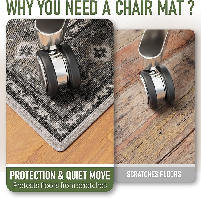 36"x48" Office Chair Mat for Hardwood, Under Desk Chair Mat for Home Office, Anti-Slip Office Rugs for Rolling Chairs, Floor Protector Washable Rugs Charcoal Gray