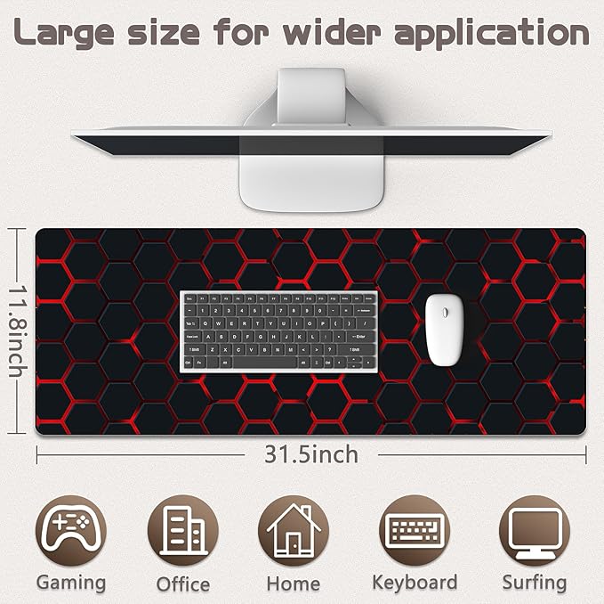 Gaming Mouse Pad - (31.5"×11.8") Honeycomb Large Mouse Pads for Desk - Desk Mat for Keyboard and Mouse with Non-Slip Base, Desks Pad Matfor Game/Office & Home