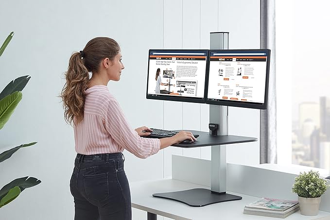 Victor Dual Monitor Electric Standing Desk Workstation, Height Adjustable Sit-Stand Converter with Dual Monitor Support, 28″ x 23″ Work Surface (DC450)