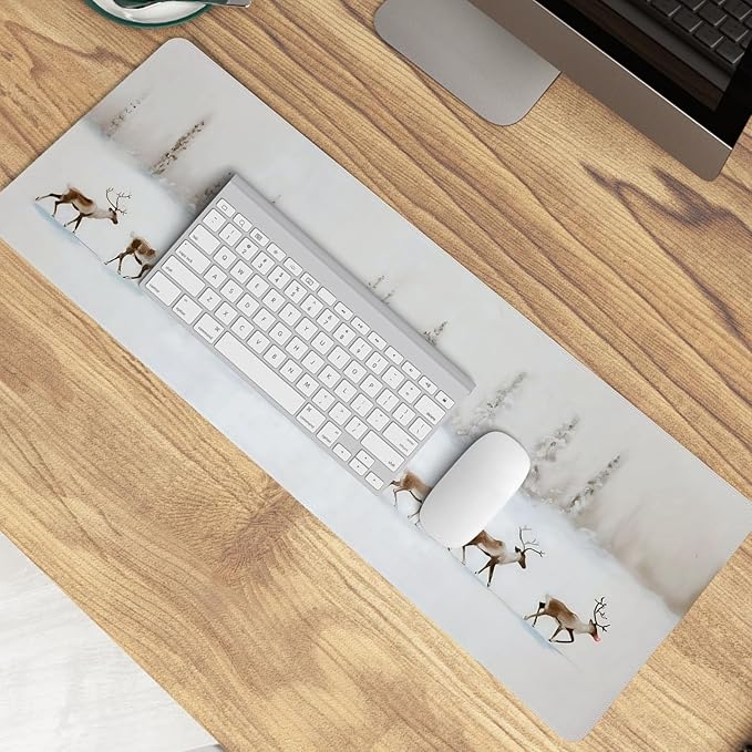 Winter Reindeer Mouse Pad,XL Large Vintage Winter Christmas Desk Mat,Christmas Desktop Decorations for Home Office Dorm,31.5x11.8 Inch