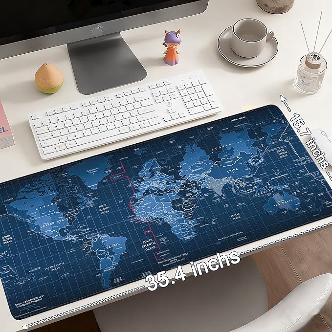 Mouse Pad Gaming - Desk Mat for Keyboard and Mouse - Black World Map Large Mouse Pads for Desk, Gaming Mousepad with Non-Slip Base, Desks Pad (35.4" X 15.7") for Game, Office and Home