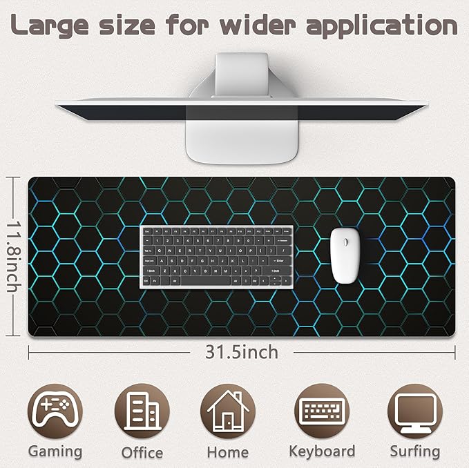 Gaming Mouse Pad - (31.5"×11.8") Honeycomb Large Mouse Pads for Desk - Desk Mat for Keyboard and Mouse with Non-Slip Base, Desks Pad Matfor Game/Office & Home