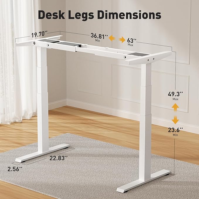 3 Stage Dual Motor Electric Standing Desk Legs Only, 286lb Load Capacity, Height Adjustable from 23.6" to 49.3", Standing Desk Frame, Sit Stand Desk Base with 4 Memory Presets (White)