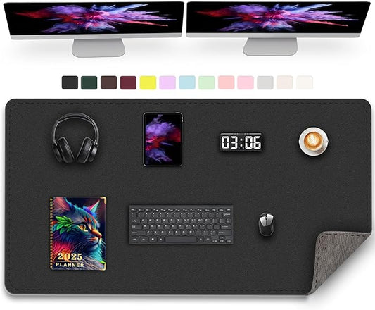 Large Desk Pad, 47.2" x 17" PU Leather Desk Mat for Desktop, Non-Slip Office Desk Mat for Desk, Desk Blotter Pad, Waterproof Computer Pad for Desk, Keyboard Mats for Home & Office (Black)