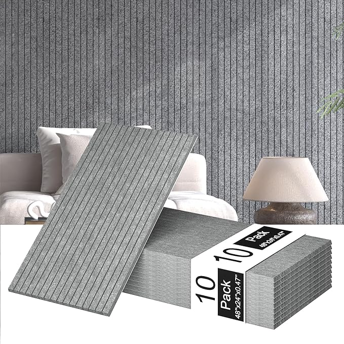 10 Pack Acoustic Panels,48"*24"*0.47"Self-Adhesive Soundproof Wall Panels,High Density Sound Proof Panels for Walls, Office, Reccording Studio, Home,Ceiling-Moon Grey