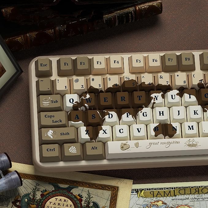 World Map PBT Keycaps Set, 138 Keys Cherry Profile Dye-Sublimation Keycaps for Mechanical Keyboards, Cherry MX Stem Compatible, Thick Durable Keycaps with Ergonomic Design