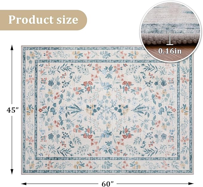 chakme Office Chair Mat for Hardwood Floor, 60"x45" Easy Glide Computer Desk Mat Protector for Rolling Chair Under Desk Rug Nonslip Backing, Machine Wash, (Floral)