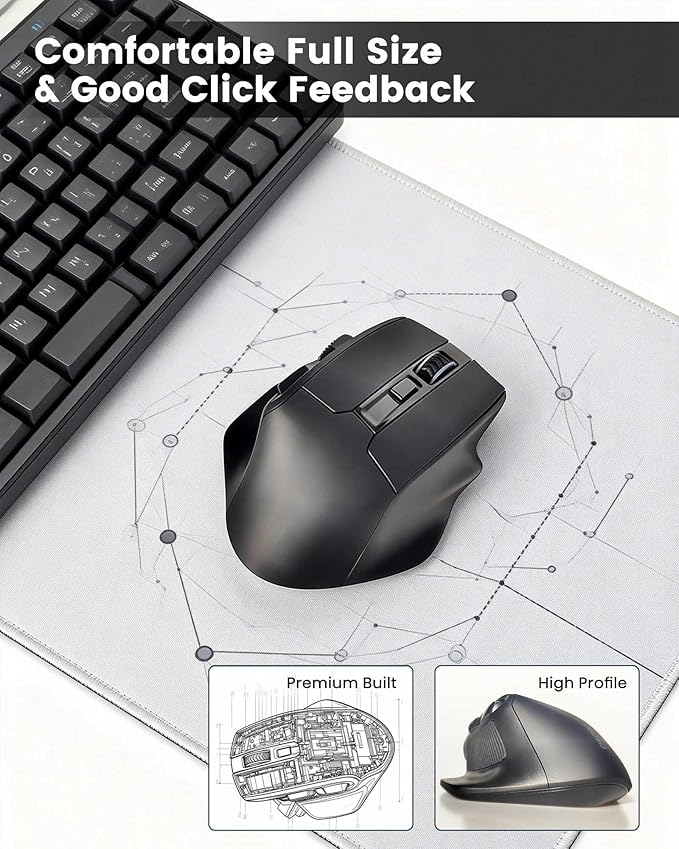 XUANGUI Wireless Ergonomic Mouse Comfortable Bluetooth Cordless Mice, Max 4800 DPI Ergo Witeless Optical Mose with Side Buttons and USB Dongle, Blue Tooth / 2.4G for Computer Laptop Macbook Chromebook