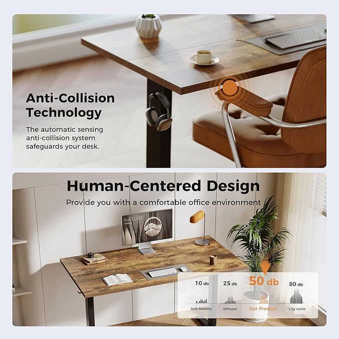 Agilestic Electric Standing Desk, 48 x 24 Inches Height Adjustable Desk, Sit Stand up Desk for Work Office Home, Splice Board, Rustic Brown