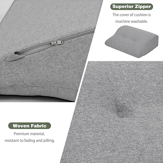 baibu Lumbar Support Pillow for Recliner, Large Memory Foam Dual-Layer Patent Design Back Support Cushion for Sofa & Gaming Chair, Ergonomic Lumbar Pillow with Machine Washable Cover, Light Grey