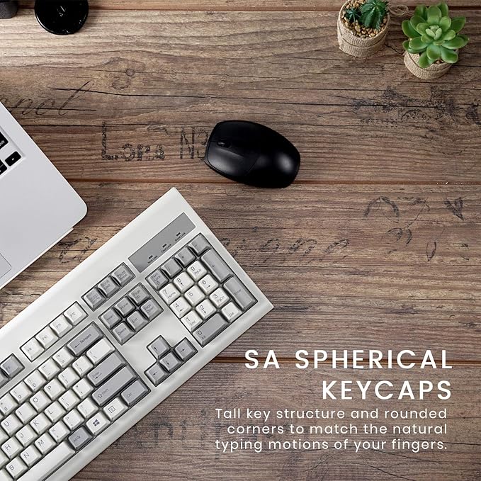 Perixx PERIBOARD-106M, Wired Performance Full-Size USB Keyboard, Curved Ergonomic Keys, Classic Retro Gray/White Color, US English Layout