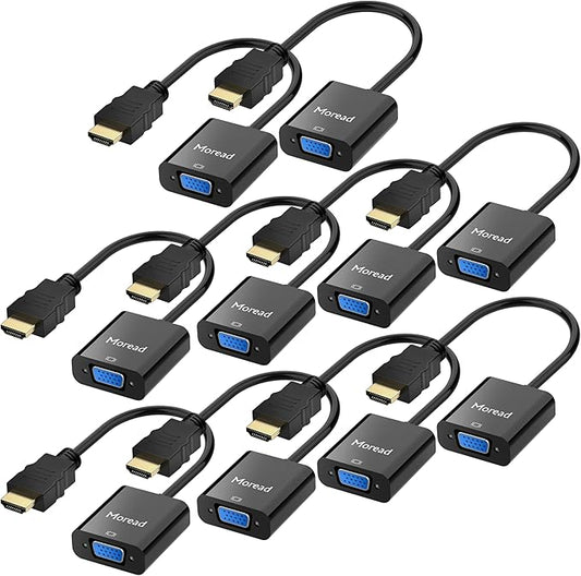 HDMI to VGA, 10 Pack, Uni-Directional Gold-Plated HDMI to VGA Adapter (Male to Female) for Computer, Desktop, Laptop, PC, Monitor, Projector, HDTV, Chromebook, Raspberry Pi, Xbox and More