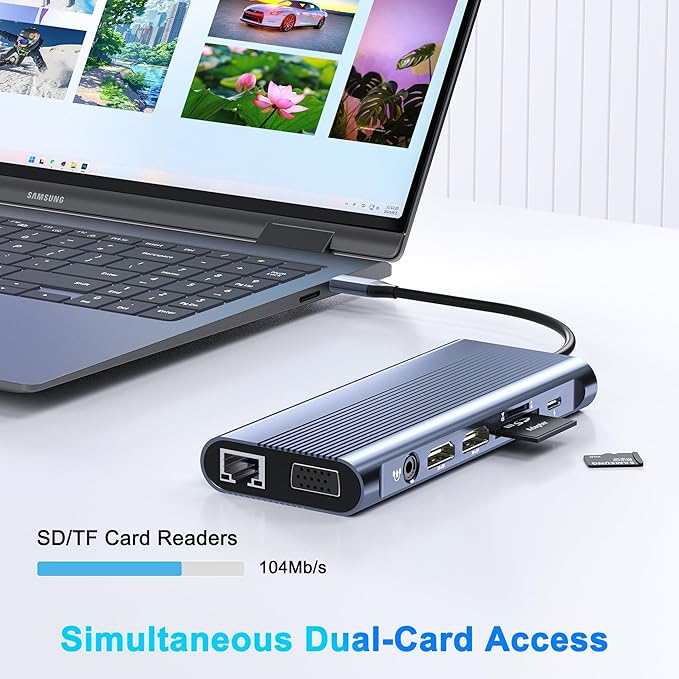 USB C Docking Station Dual Monitor for Dell/HP/Lenovo/Mac Laptop, Dual HDMI Adapter for 2 Monitors, 14 in 1 Laptop Docking Station Dual Monitor with 10Gbps USB/HDMI/VGA/PD/Ethernet/SD/TF/Audio/Mic
