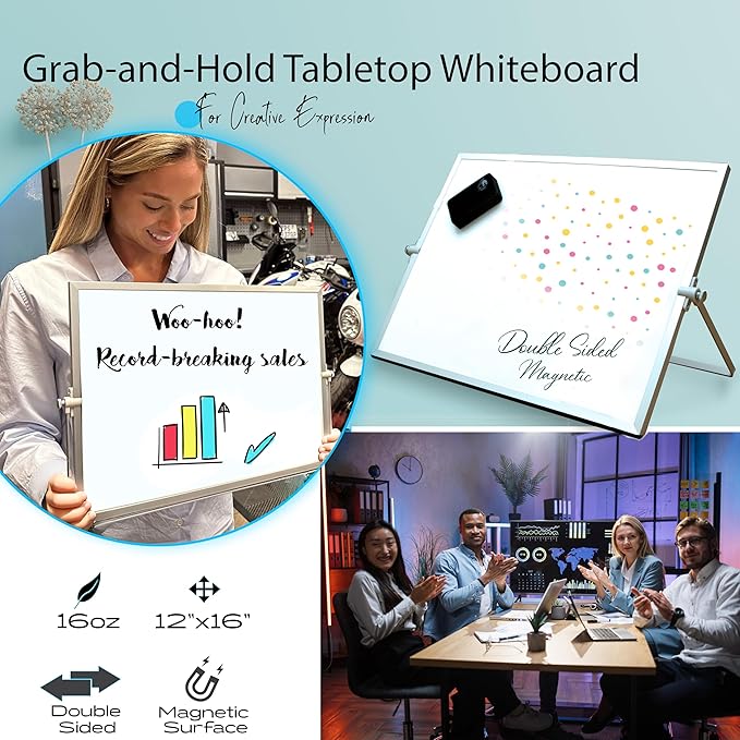 12×16″ Magnetic Dry Erase Whiteboard – Double‑Sided Desktop Board with Stand, 10 Markers, 4 Magnets, Eraser – Home, Office, Kids