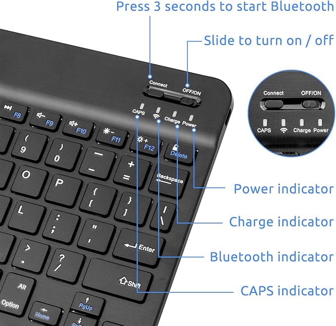 Amazon Fire HD 10/11/8 Wireless Keyboard,Universal Slim Portable Bluetooth Keyboard Compatible with Amazon Fire HD 10/11/8 with Built in Rechargeable Battery (10 Inch Black)