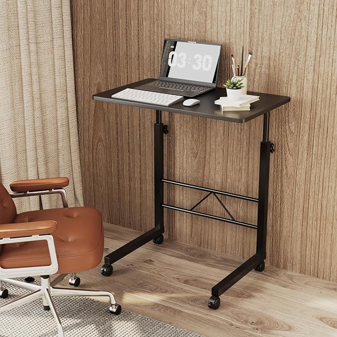 FCH Computer Workstation, Standing Desk Adjustable Height, Small Computer Desk w/Rolling, Sit Stand Laptop Desk TV Tray Computer Workstation for Bed Sofa Hospital Reading Eating, 23.6", Black