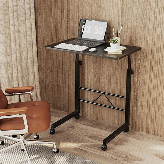 FCH Computer Workstation, Standing Desk Adjustable Height, Small Computer Desk w/Rolling, Sit Stand Laptop Desk TV Tray Computer Workstation for Bed Sofa Hospital Reading Eating, 23.6", Black