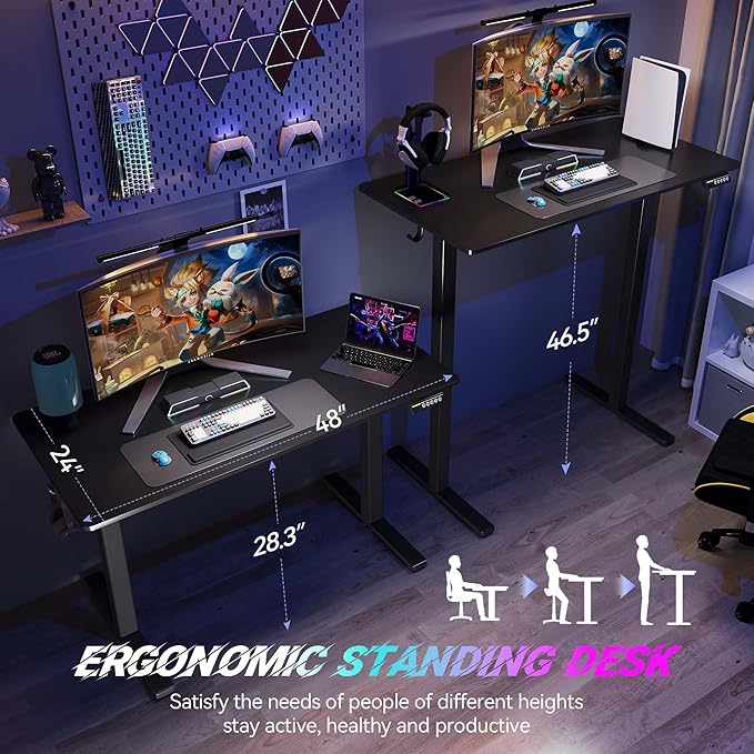 Electric Standing Desk,40x24 Inches Adjustable Height Stand up Desk, Sit Stand Home Office Desk with Splice Board, 3 Preset Heights,Equipped with Hooks,Ergonomic Computer Desk Workstation，Black