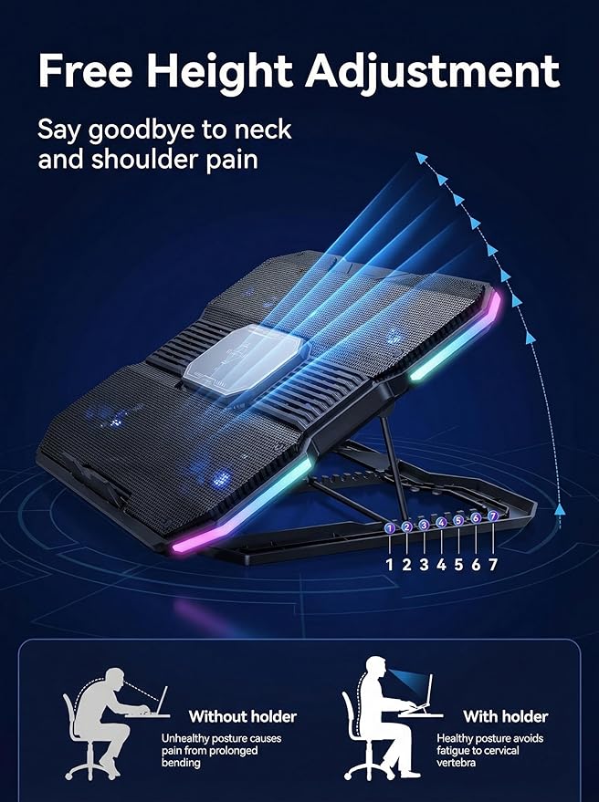 8-Fan Laptop Cooling Pad with Thermoelectric Cooler, 5-Speed Independent Control, 10 RGB Lights, 7-Height Adjustable Metal Panel Laptop Cooler, for 15.6-21 Inch Gaming Laptops
