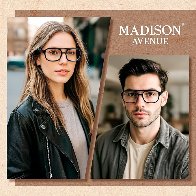 Madison Avenue Retro Aviator Blue Light Blocking Glasses for Women Men with Case, Trendy Rectangle Computer Eyeglasses